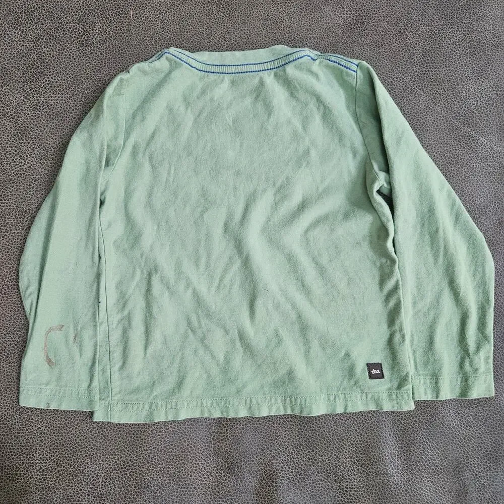 Tea Collection Sage Green Koi Fish Long Sleeve Graphic Tee 100% Cotton Size 3